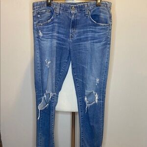 AG Adriano Goldschmied "Ag-Ed" Distressed Denim Jeans in a Light Wash 30W x 27L